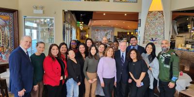 Congresswoman Ramirez, Senator Durbin, Alderwoman Rodriguez, Alderman Ramirez-Rosa, and community leaders from Israel's Gifts of Hope, Roosevelt High School's Restorative Justice Program, The Kedzie Center, Strengthening Chicago's Youth from Lurie Children's Hospital, Communities United, and North River Commission convene to discuss collective solutions to gun violence on northwest side of Chicago